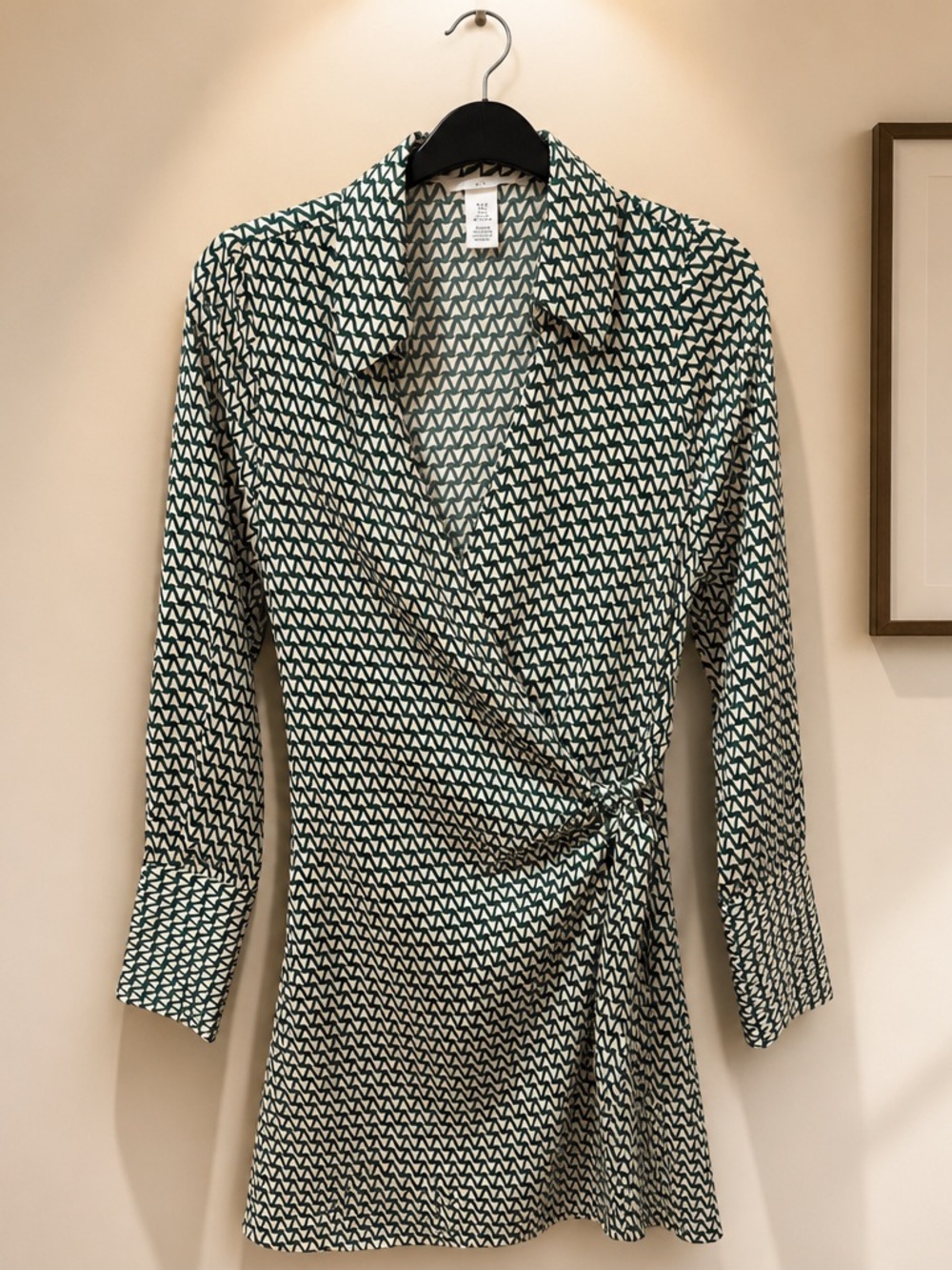 H&M Green and White Geometric Wrap Dress